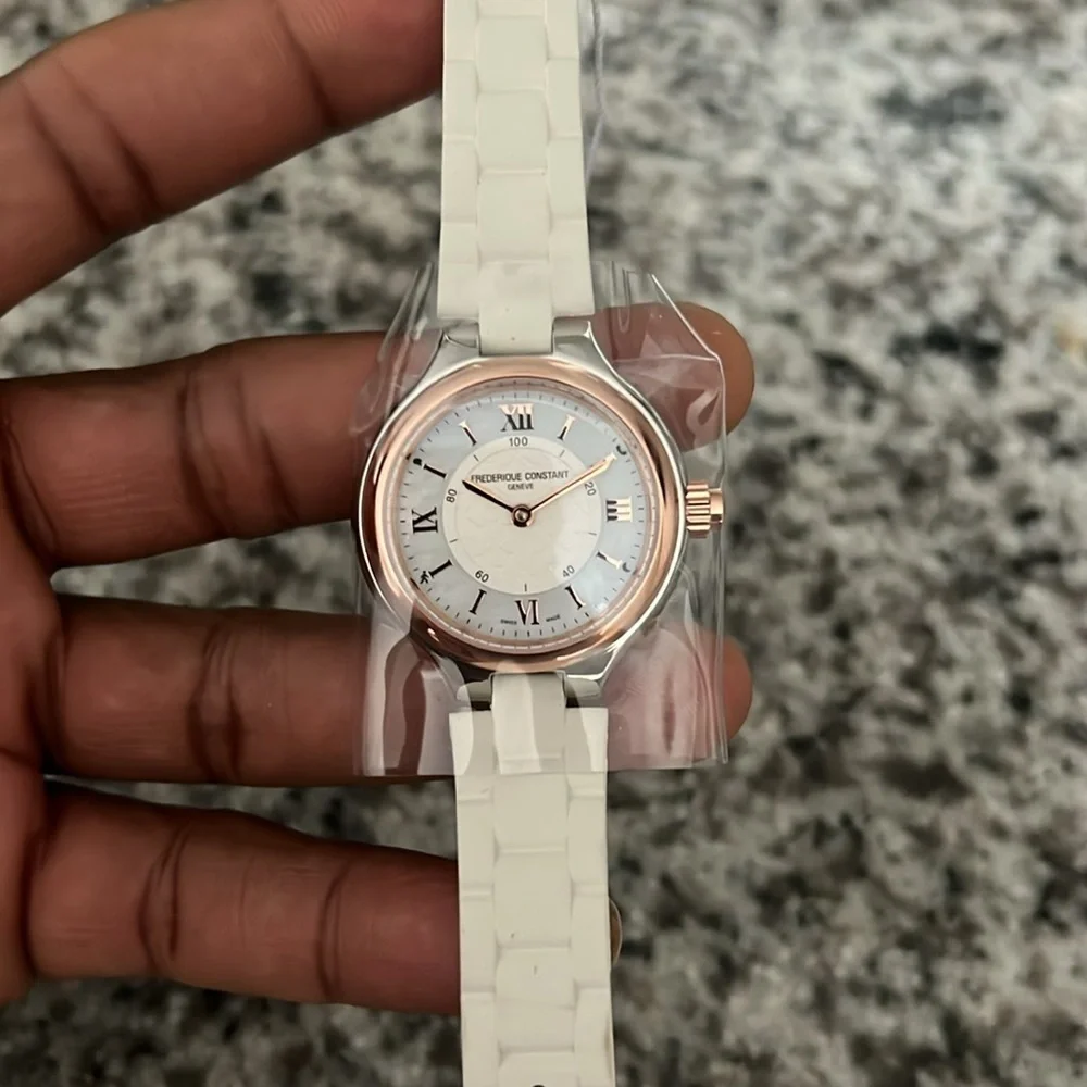 Frederique Constant Geneva HSW Quartz White and Rose Gold Watch